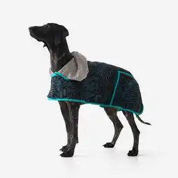 Decathlon Droogmantel voor honden zwart met blauw patroon aanbieding