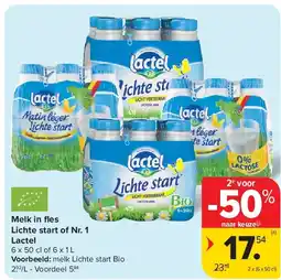 Carrefour Melk in fl es Lichte start of Nr. 1 Lactel aanbieding