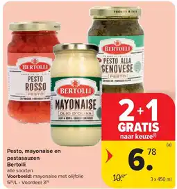 Carrefour Pesto, mayonaise en pastasauzen Bertolli aanbieding