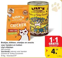Carrefour Brokjes, blikken, vlootjes en snacks voor honden en katten Lily’s Kitchen aanbieding