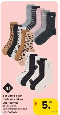 Carrefour Set van 5 paar fantasiesokken voor dames aanbieding