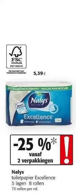 Colruyt Nalys Toiletpapier Excellence 5 Lagen 8 Rollen aanbieding