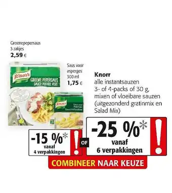 Colruyt Knorr Alle Instantsauzen 3- Of 4-pack Of 30 G Mixen Of Vloeibare Sauzen aanbieding
