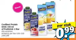 Albert Heijn CoolBest Protein Drink 330 ml of FruitDrink 1 liter aanbieding