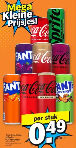 Albert Heijn Coca-Cola, Fanta of Sprite 0.25 literblikjes aanbieding
