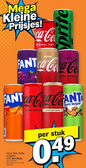 Albert Heijn Coca-Cola, Fanta of Sprite 0.25 literblikjes aanbieding