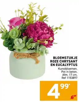 Trafic Bloemstukje roze chrysant en eucalyptus aanbieding