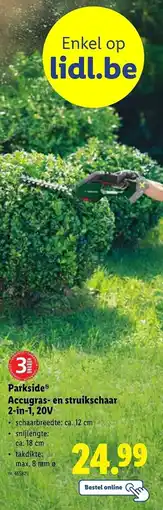 Lidl Parkside Accugras en struikschaar 2-in-1, 20V aanbieding