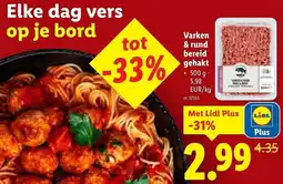 Lidl Varken & rund bereid gehakt aanbieding