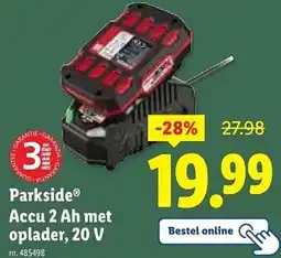 Lidl Parkside Accu 2 Ah met oplader, 20 V aanbieding