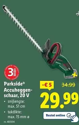 Lidl Parkside Accu Heggenschaar, 20 V aanbieding