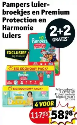 Kruidvat Pampers luierbroekjes en Premium Protection en Harmonie luiers aanbieding