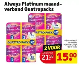 Kruidvat Always Platinum maand- verband Quatropacks aanbieding