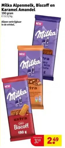 Kruidvat Milka alpenmelk biscoff en karamel amandel aanbieding