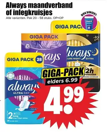 Dirk NL Always maandverband of inlegkruisjes aanbieding