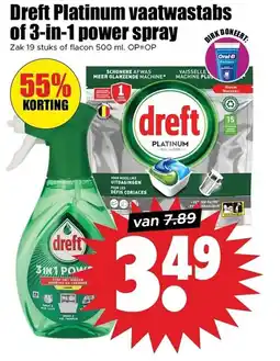 Dirk Dreft Platinum vaatwastabs of 3-in-1 power spray aanbieding