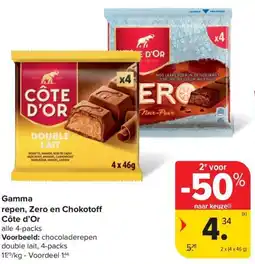 Carrefour Market Gamma repen, Zero en Chokotoff Côte d'Or aanbieding