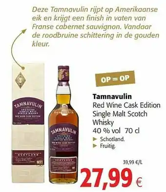 Colruyt Tamnavulin red wine cask edition single malt scotch whisky aanbieding