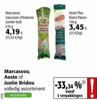 Colruyt Marcassou saucisson d`ardenne zonder look aanbieding