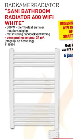 Hubo Badkamerradiator Sani bathroom radiator 600 wifi White aanbieding