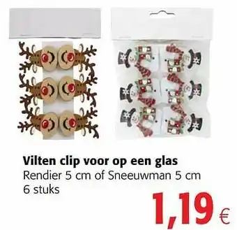 Vilten clip voor op een glas rendier of sneeuwman