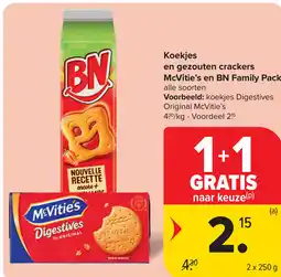 Carrefour Koekjes en gezouten crackers McVitie's en BN Family Pack aanbieding