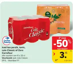 Carrefour IceIced tea perzik, tonic, cola Classic of Zero Carrefour aanbieding