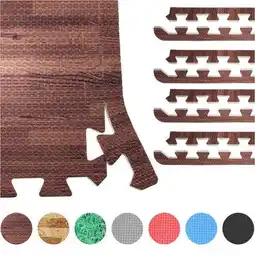Decathlon Donkere houtlook - 8 Eindstukken voor vloer Beschermingsmatten - Puzzelmat aanbieding