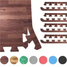 Decathlon Donkere houtlook - 8 Eindstukken voor vloer Beschermingsmatten - Puzzelmat aanbieding