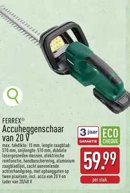 ALDI FERREX Accuheggenschaar van 20 V aanbieding