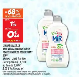 Netto Liquide Vaisselle Aloe Vera & Fleur De Coton Peaux Sensibles dégraissant MiR aanbieding