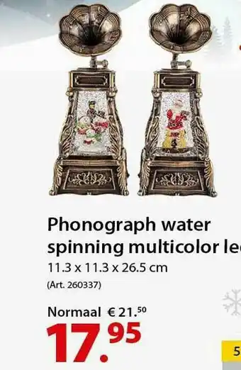 Pelckmans Phonograph Water Spinning Multicolor Led aanbieding