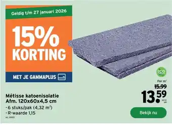 GAMMA Métisse katoenisolatie Afm. 120x60x4,5 cm aanbieding