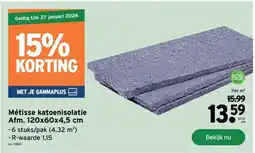 GAMMA Métisse katoenisolatie Afm. 120x60x4,5 cm aanbieding