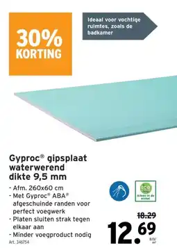 GAMMA GyprocⓇ gipsplaat waterwerend dikte 9,5 mm aanbieding