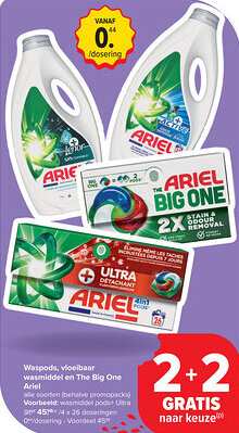 Carrefour Ariel Waspods, vloeibaar wasmiddel en The Big One aanbieding