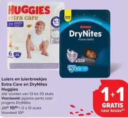 Carrefour Huggies Luiers en luierbroekjes Extra Care en DryNites aanbieding