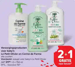 Carrefour Verzorgingsproducten voor baby's Le Petit Olivier en Corine de Farme aanbieding