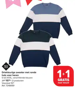 Carrefour Driekleurige sweater met ronde hals voor heren aanbieding