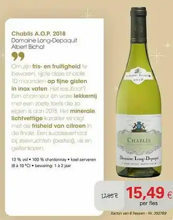 Colruyt Chablis a.o.p. 2018 domaine long-depaquit albert bichot aanbieding