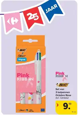 Carrefour Set van 3 balpennen Octobre Rose aanbieding