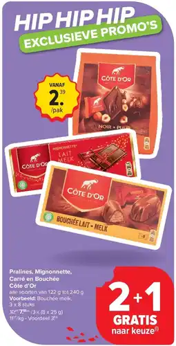 Carrefour Pralines, Mignonnette, Carré en Bouchée Côte d’Or aanbieding