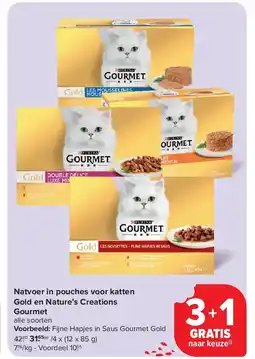 Carrefour Natvoer in pouches voor katten Gold en Nature’s Creations Gourmet aanbieding