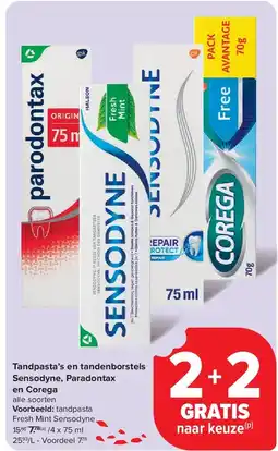 Carrefour Tandpasta’s en tandenborstels Sensodyne, Paradontax en Corega aanbieding