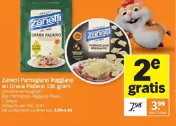 Albert Heijn Zanetti Parmigiano Reggiano en Grana Padano 100 gram aanbieding