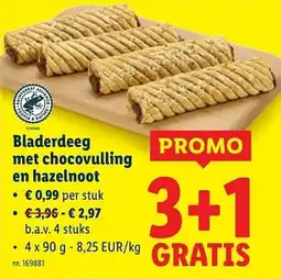Lidl Bladerdeeg met chocovulling en hazelnoot aanbieding