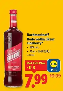 Lidl Rachmaninoff Rode vodka likeur sloeberry aanbieding