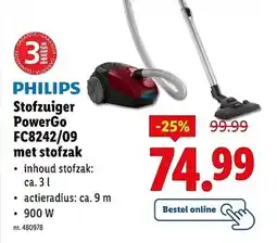Lidl Philips stofzuiger powergo FC8242/09 met stofzak aanbieding