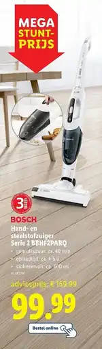 Lidl Bosch hand- en steelstofzuiger serie 2 BBHF2PARQ aanbieding
