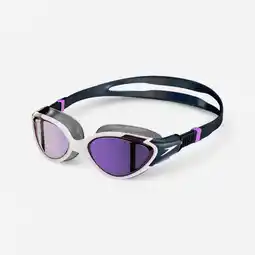 Decathlon Zwembril voor dames BIOFUSE 2.0 spiegelglazen donkerblauw wit aanbieding